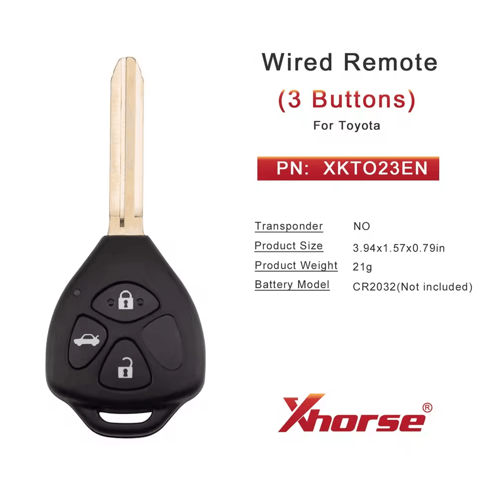 XHORSE XKTO23EN for Toyota Models Left 3 Buttons Triangle Second Generation Wired Remote Key