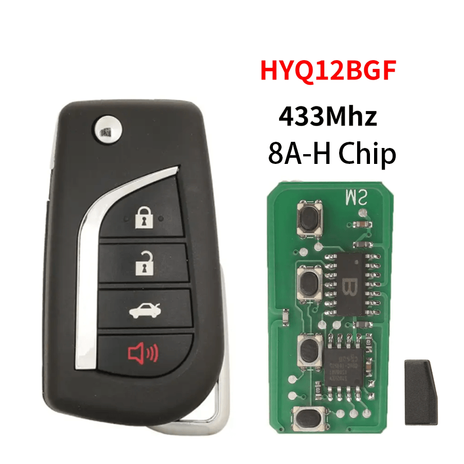 4 Buttons Flip Remote Car Key Fob 433MHz 8A-H Transponder Chip FCC HYQ12BGF For Toyota