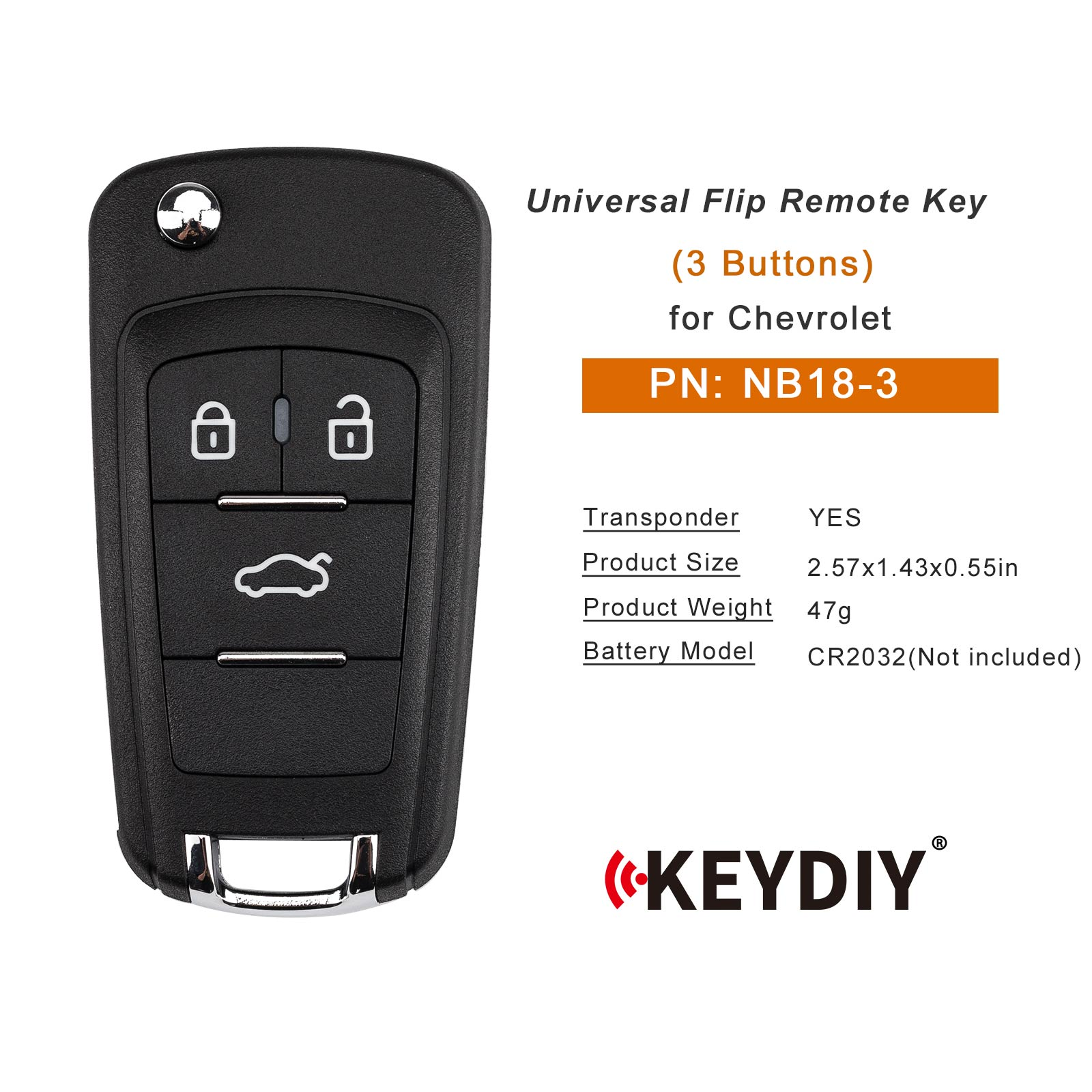 KEYDIY KD NB18-3 Flip Remote Key for Chevrolet Type 3 Buttons