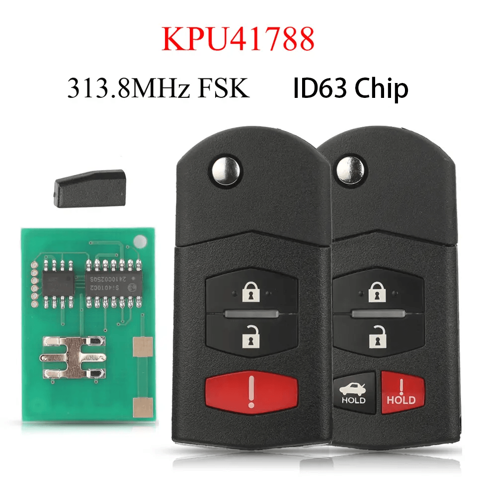 3/4 Button Folding Remote Car Key 313.8MHz ID63 Chip KPU41788 For Mazda