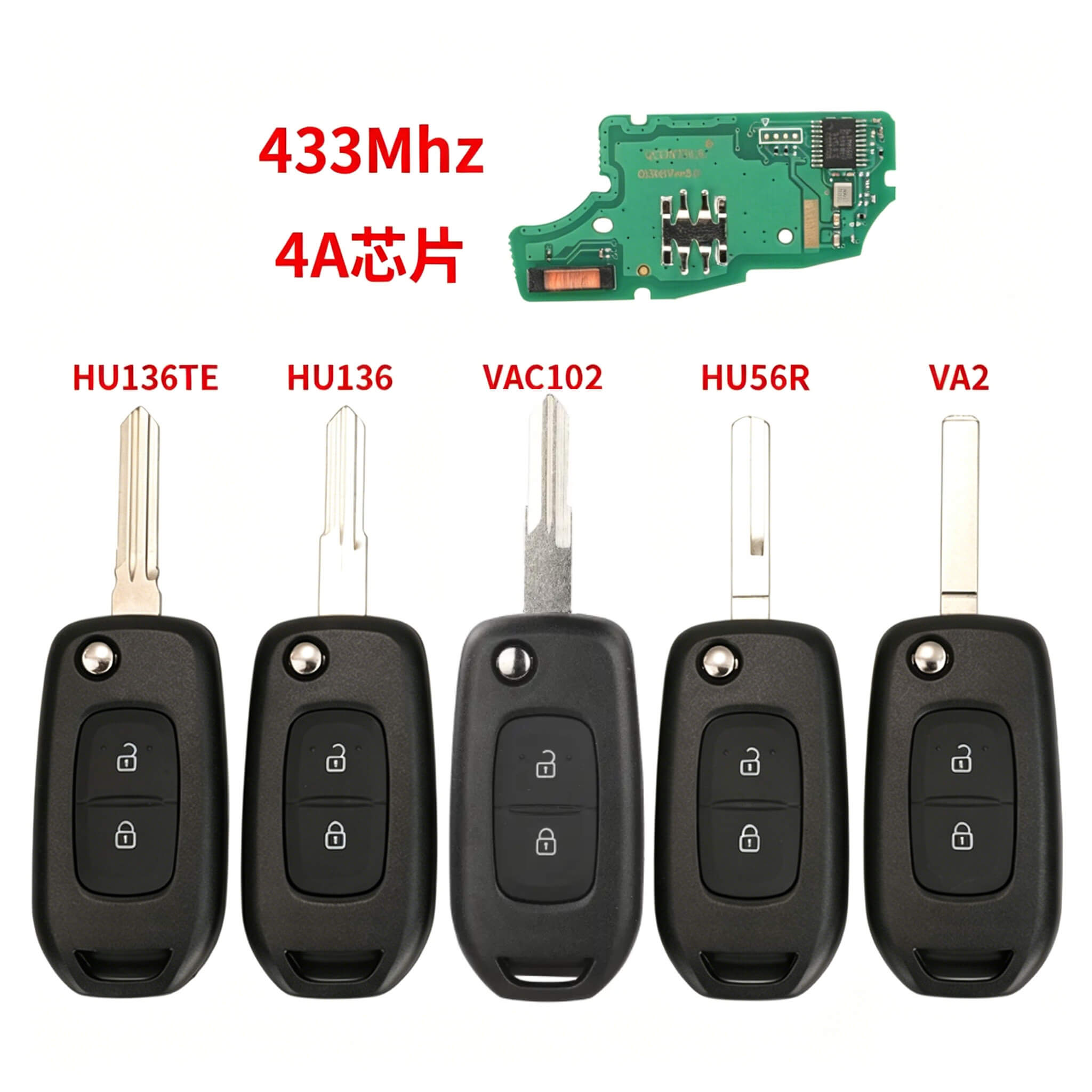 2 Button Folding Remote Car Key 4A Chip 433MHz White Back Cover For Renault