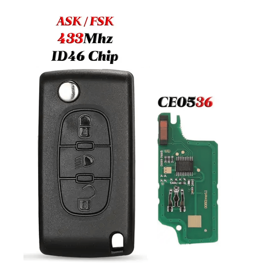 3 Buttons Flip Remote Car Key With Light Button ASK/FSK ID46 Chip CE0536 For Peugeot Citroen