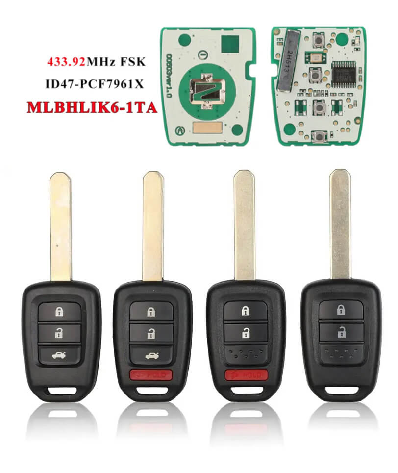 2/3/4 Button Remote Key MLBHLIK6-1T ID47 Chip 433MHz For Honda
