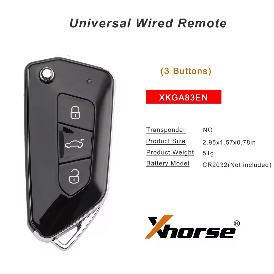 Xhorse XKGA83EN 2nd Generation All Black GA08 Style 3 Buttons Wire Remote Key Replace XKGA81EN Car Keys