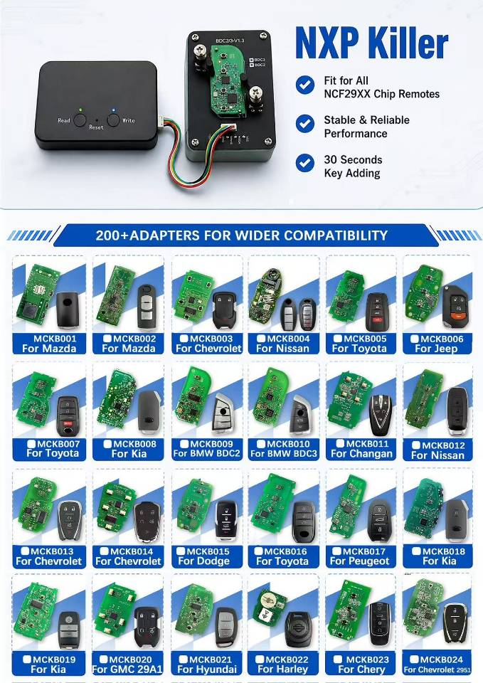 Super NXP killer Tool Perfect For Hyundai KIA Nissan Jeep Toyota Alfa BMW All NXP Smart Keys Clones (OEM & Aftermarket).
