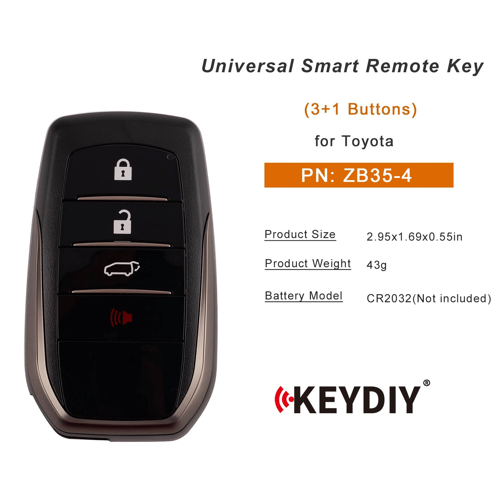 KEYDIY KD ZB35-4 Smart Remote Key for Toyota Type 3+1 Buttons