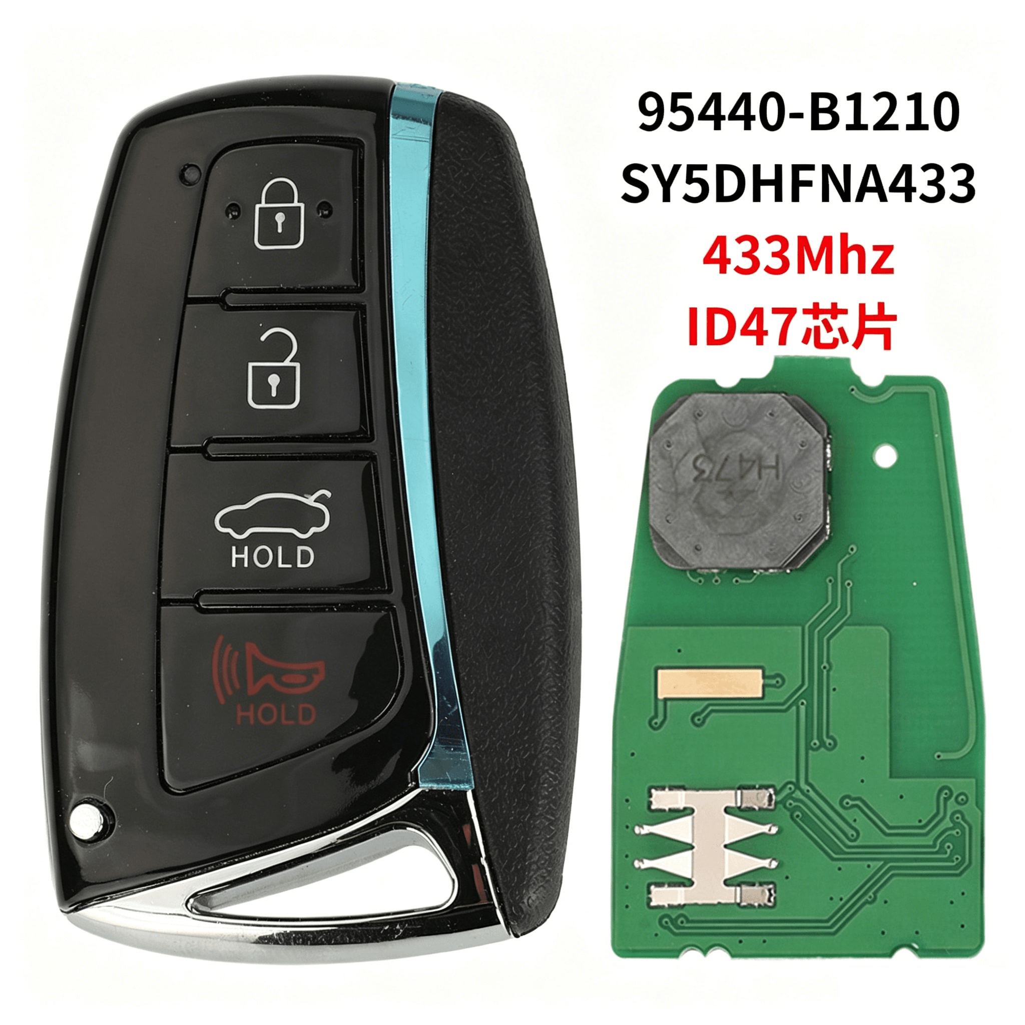 4 Buttons Remote Car Key, 433MHz ID47 Chip, 95440-B1210 For Hyundai Genesis