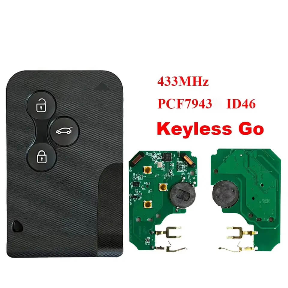 3 Buttons Smart Card Remote Car Key Fob 433MHz PCF7943 ID46 Chip for Renault