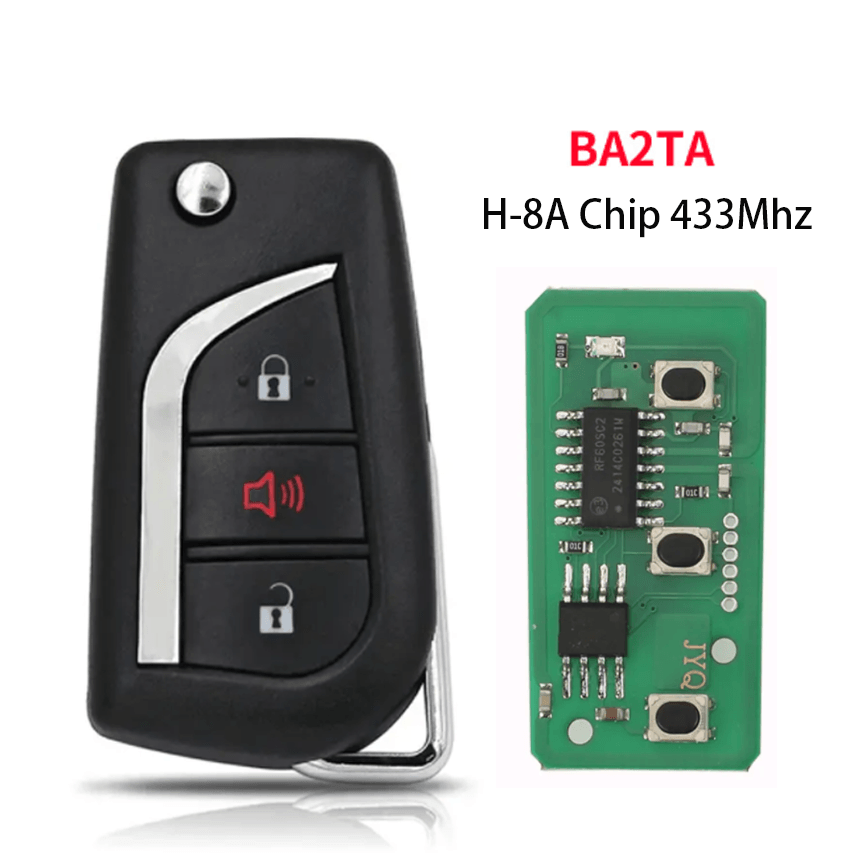 3 Buttons Flip Remote Car Key Fob 433MHz H-8A Transponder Chip FCC BA2TA For Toyota