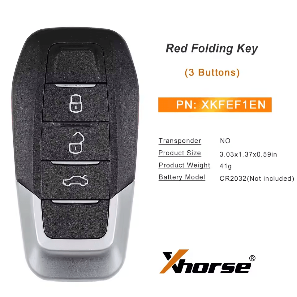 Xhorse XKFEF1EN Wire Remote Key 3 Buttons Bright Red Folding Key