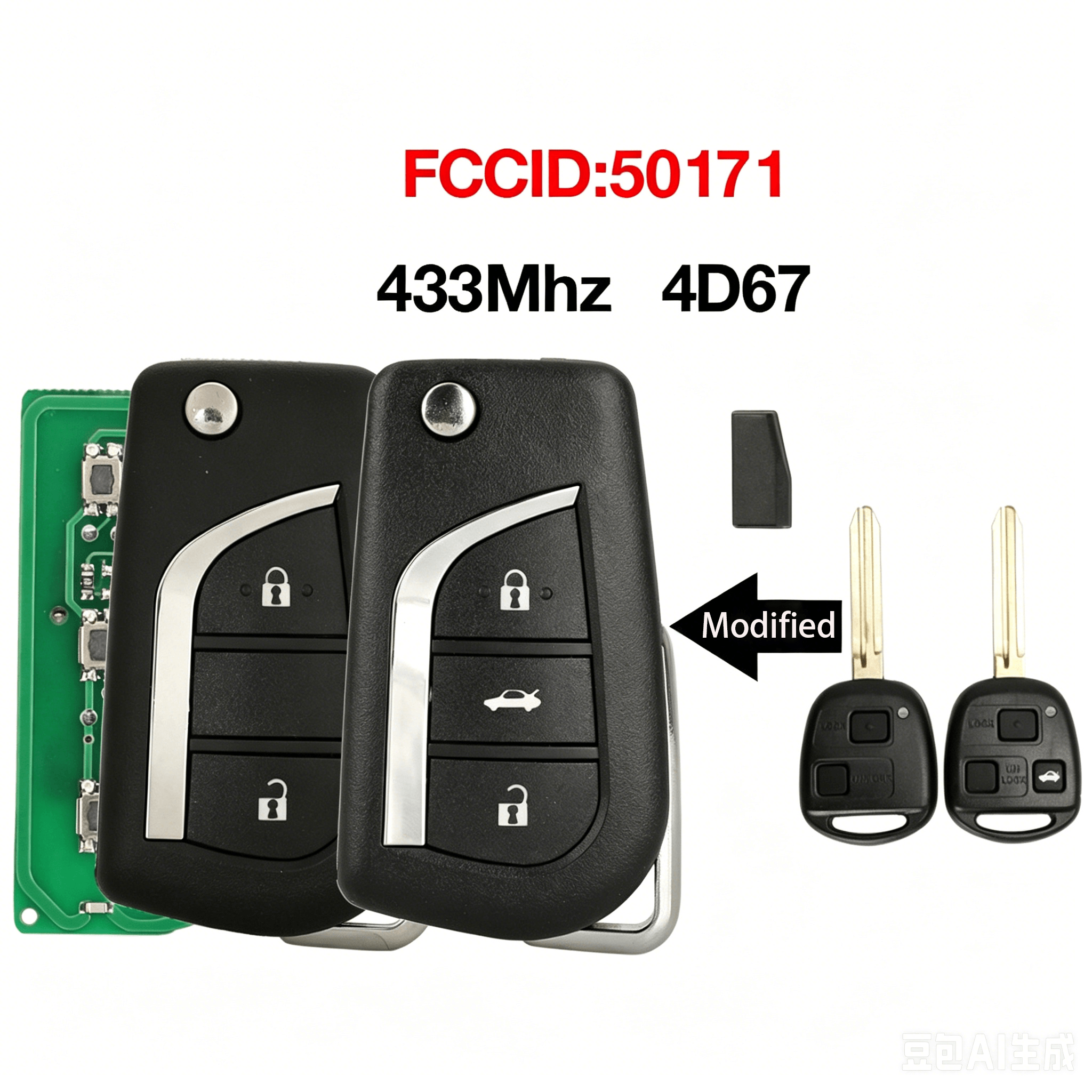 2/3 Buttons Modified Flip Remote Car Key Fob 433MHz ID67 Transponder Chip FCC ID 50171 For Toyota