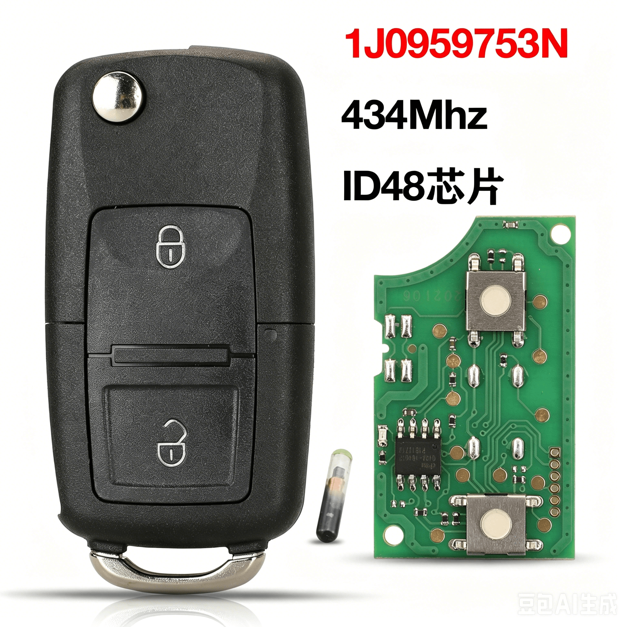 2 Buttons Flip Car Remote Key 434MHz ID48 Chip 1J0959753N For Volkswagen