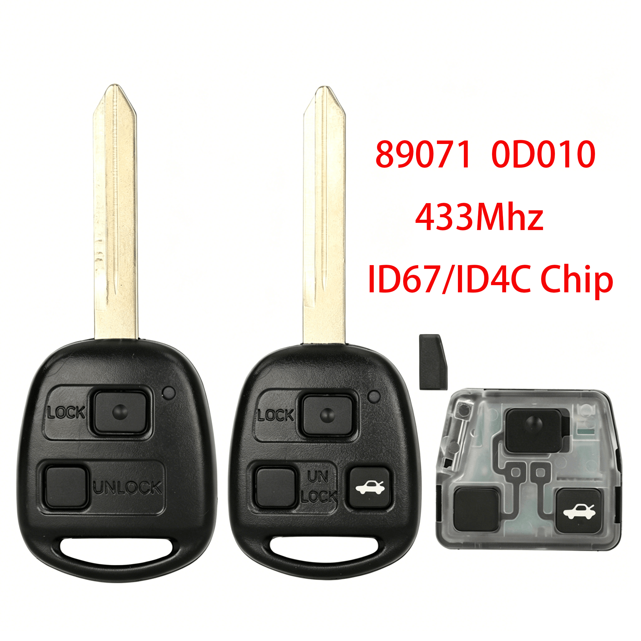 2/3 Buttons Straight Remote Car Key Fob 433MHz ID67 ID4C Transponder Chip OE 89071-0D010 For Toyota