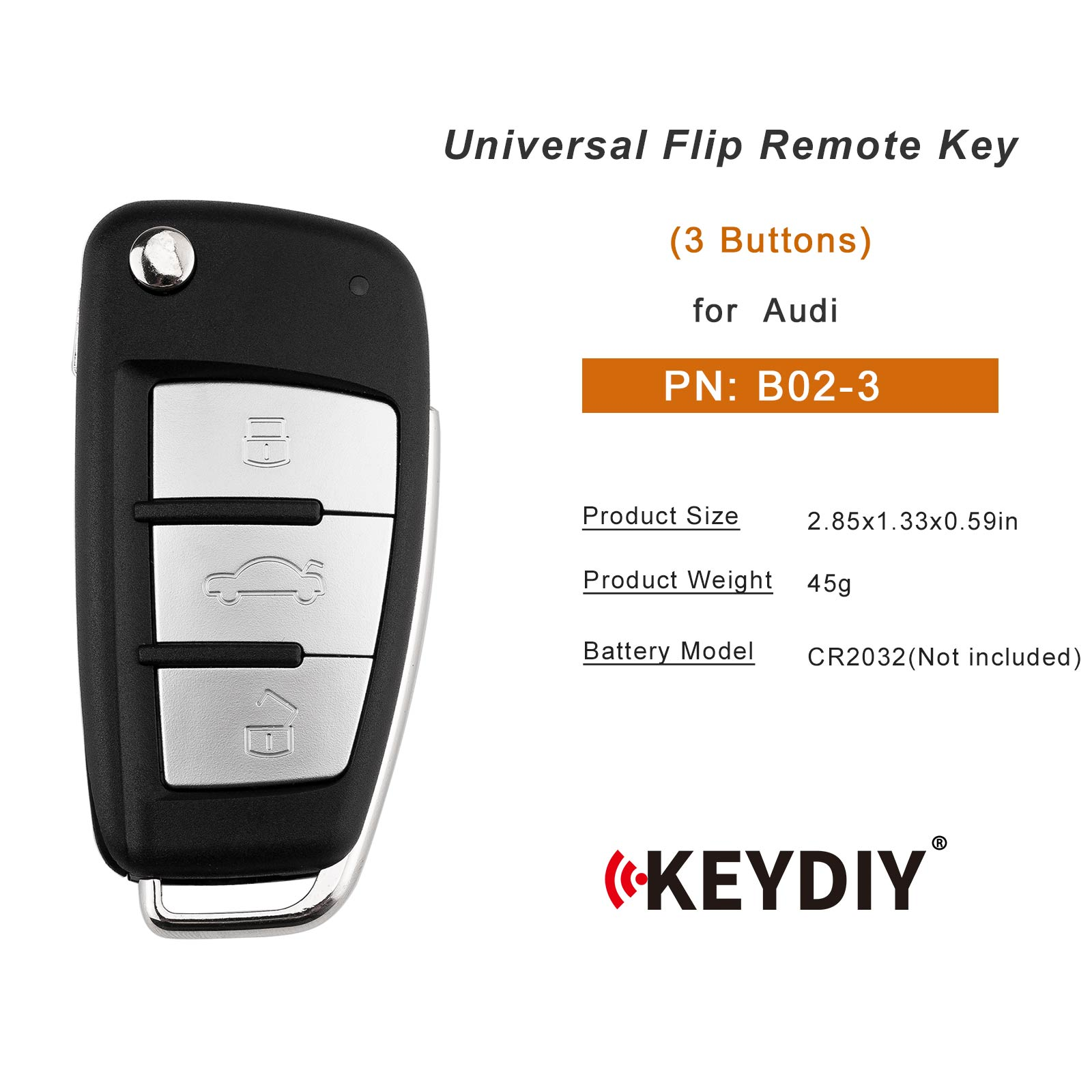 KEYDIY KD B02-3 Flip Remote Key for Audi Type (Metal Button) 3 Buttons