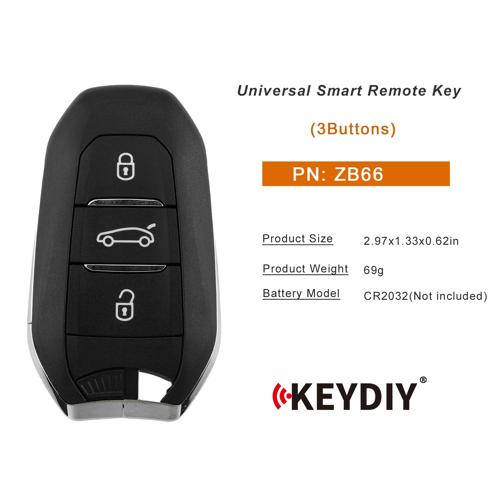 KEYDIY KD ZB66 Smart Remote Key for Peugeot/Citroen Style 3 Buttons