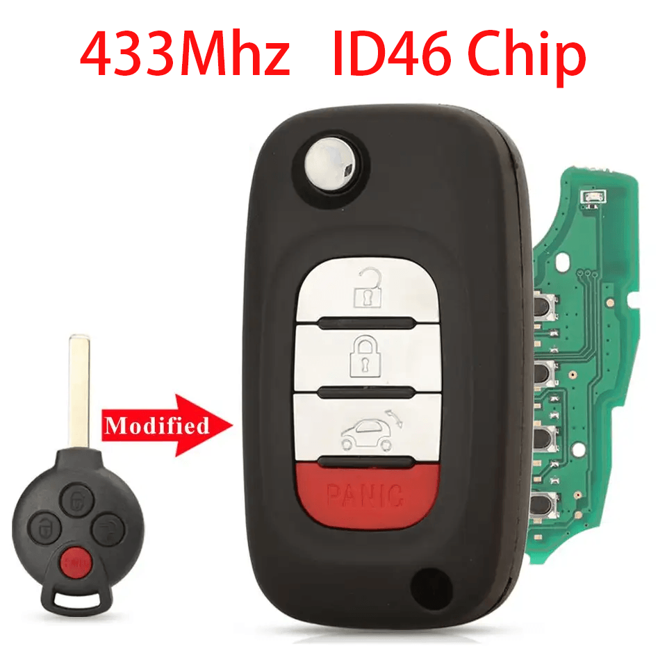 4 Buttons Modified Flip Remote Car Key Fob 315MHz 433MHz ID46 Transponder Chip For Smart Mercedes-Benz