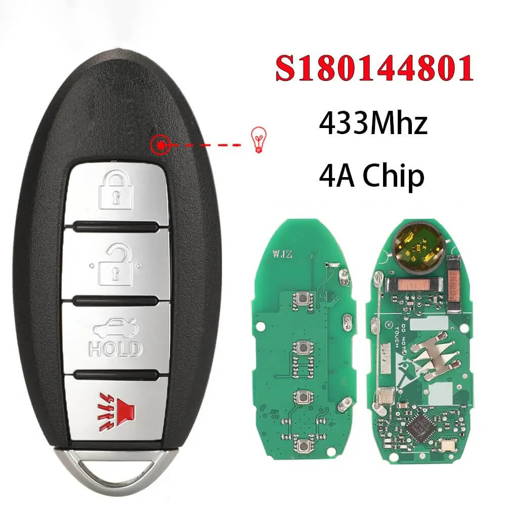 4 Button Remote Key 4A Chip 433MHz S180144801 KR5TXN1 For Nissan
