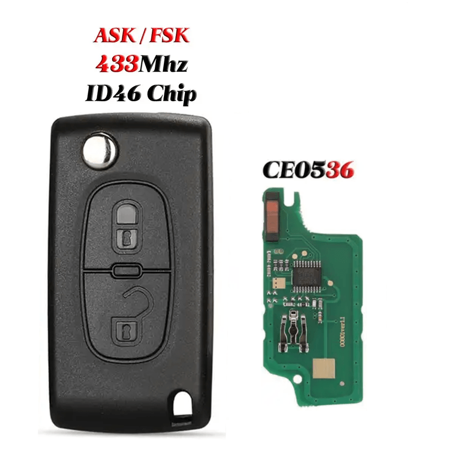 2 Buttons Flip Remote Car Key 434MHz ASK/FSK CE0536 For Peugeot Citroen