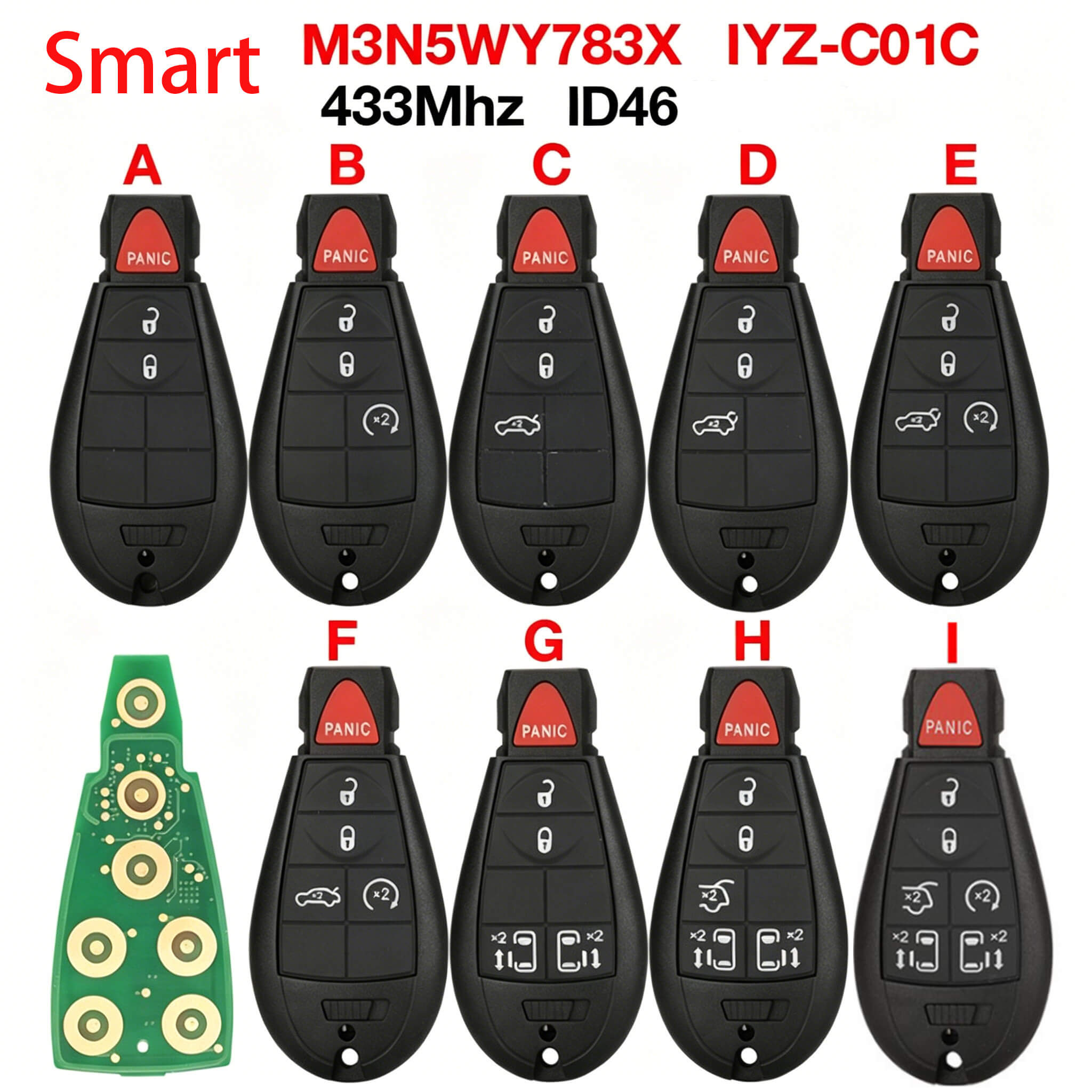Smart Remote Key 433MHz M3N5WY783X IYZ-C01C For Dodge Chrysler-Keyless Go