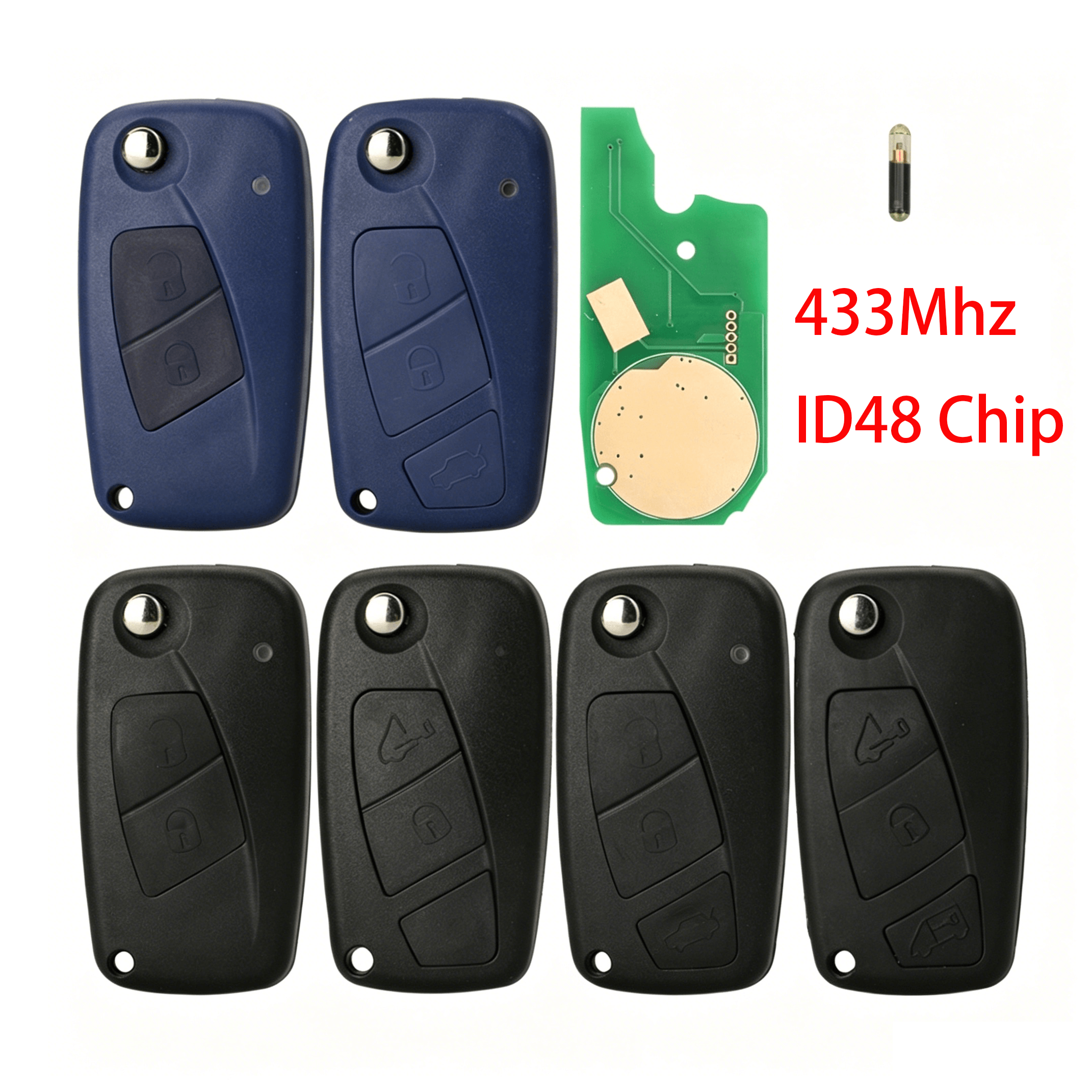 2/3 Buttons Remote Car Key Fob 433MHz ID48 Transponder Chip For Fiat, Please Check Button Pattern Before Purchase