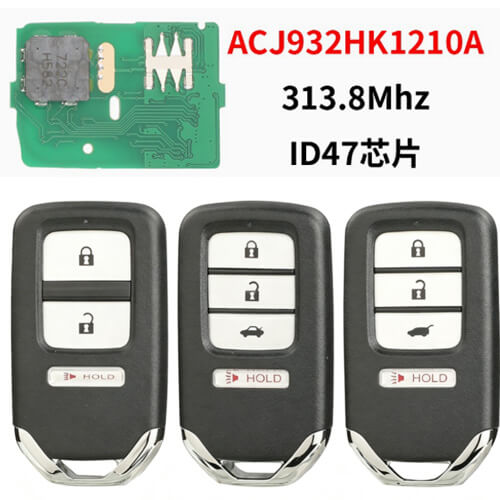 3/4 Button Remote Key ID47 Chip 313.8MHz ACJ932HK1210A For Honda