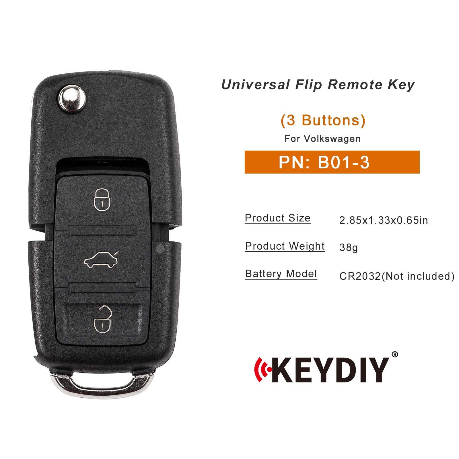 KEYDIY KD B01-3 Flip Remote Key for Volkswagen Type 3 Buttons