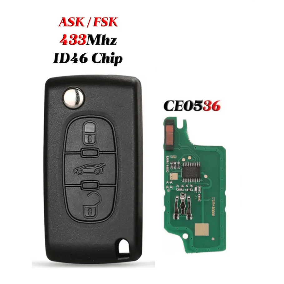 3 Buttons Flip Remote Car Key 433MHz ASK FSK CE0536 For Peugeot Citroen