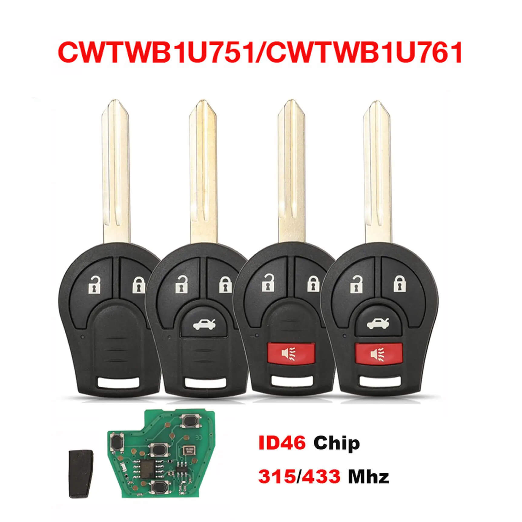 2/3/4 Button Remote Key CWTWB1U751/61 ID46 Chip 315/433MHz For Nissan