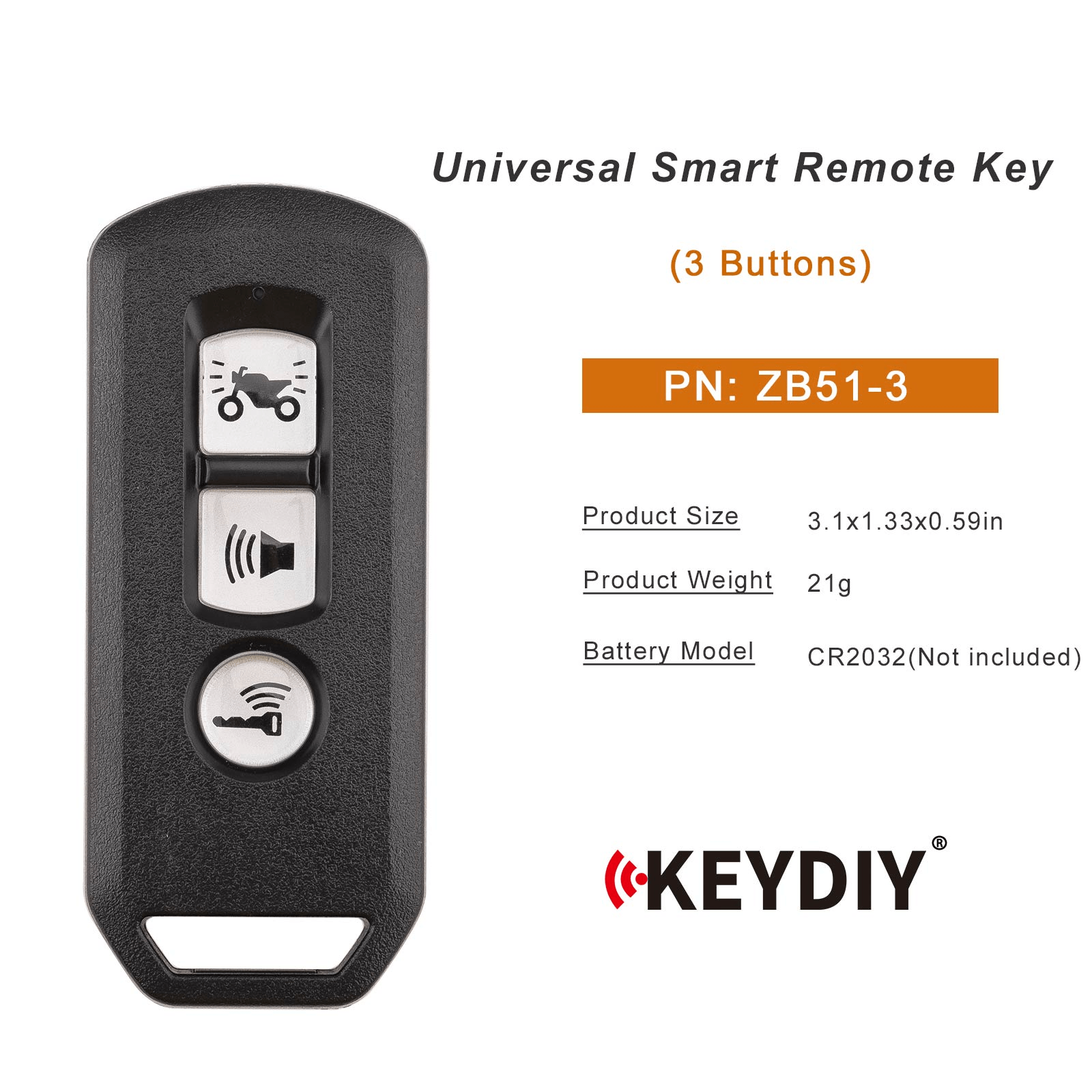 KEYDIY KD ZB51-3 Smart Remote Key for Motorcycle Type 3 Buttons