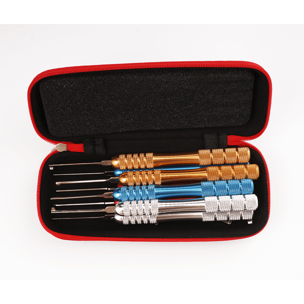 HUK 8 Pieces Dimple Lock Pick Round Color Handle Set