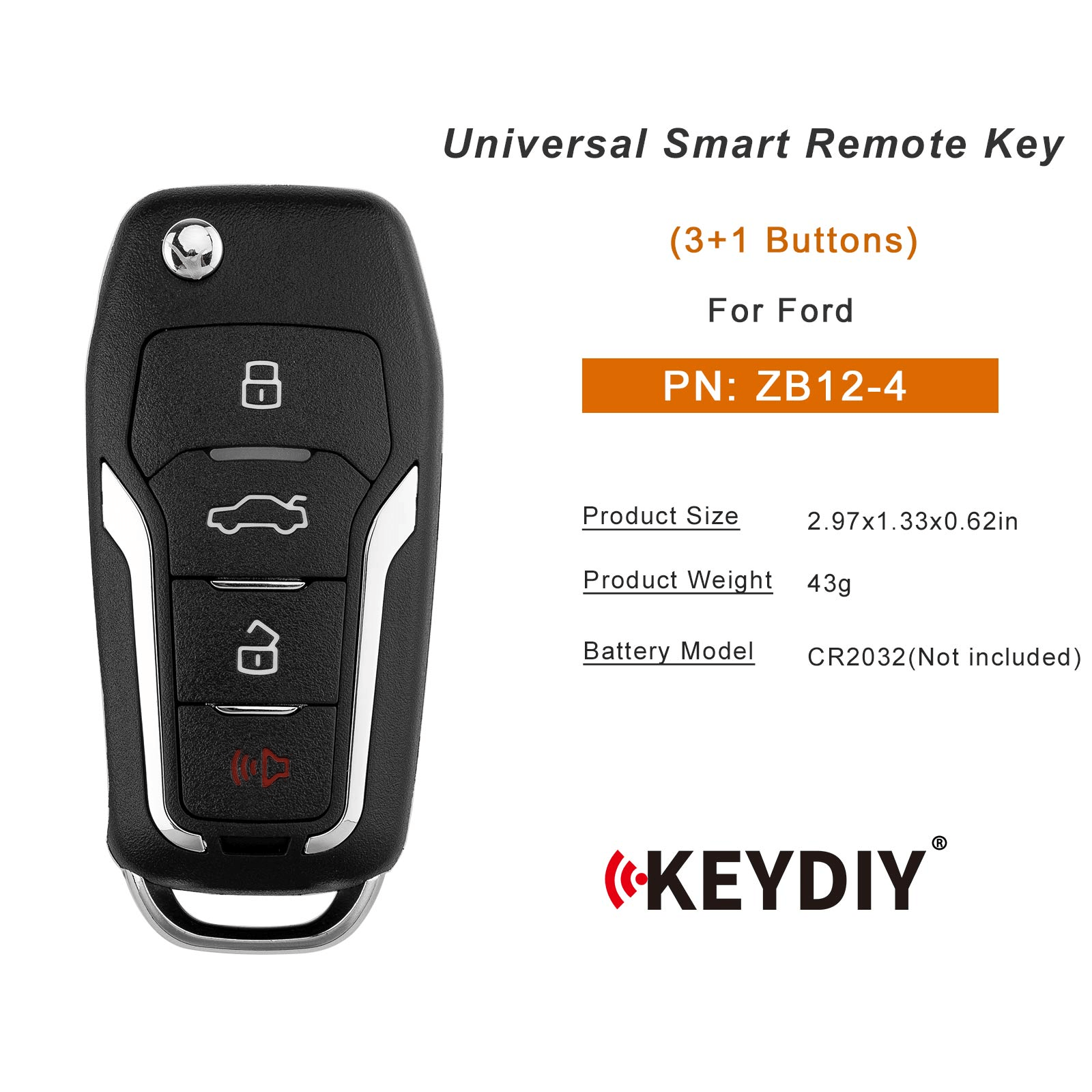 KEYDIY KD ZB12-4 Smart Remote Key for Ford Type 3+1 Button