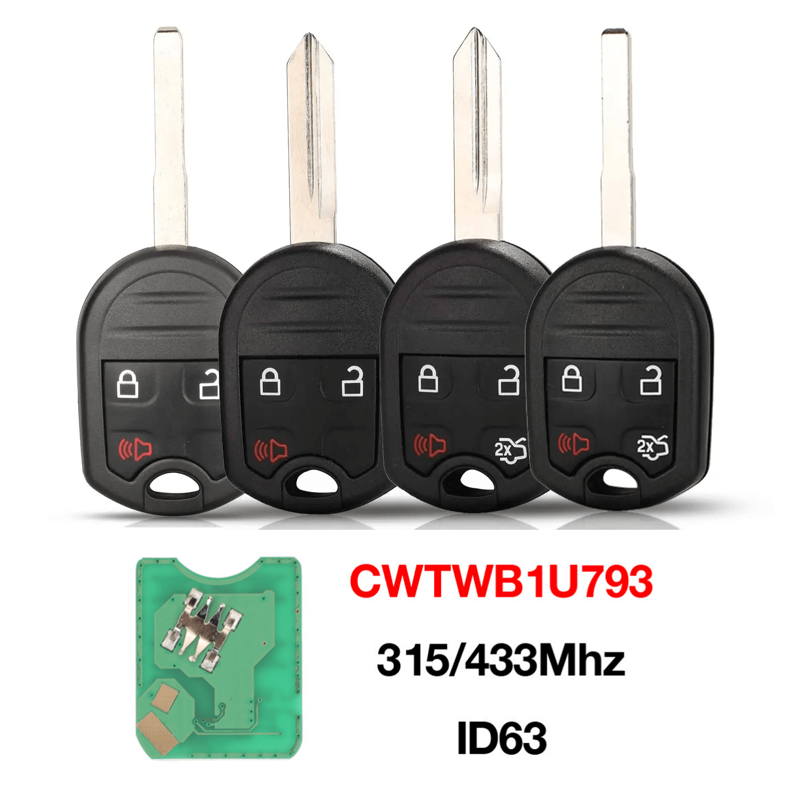 3/4 Button Remote Car Key 4D63 Chip CWTWB1U793 315/433MHz For Ford