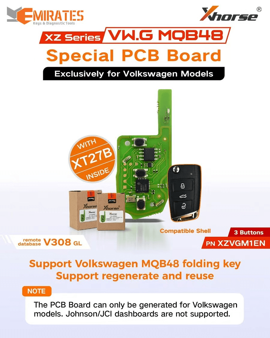 Xhorse XZVGM1EN 3 Buttons XZ Series MQB48 Special PCB Board within XT27B Chip for Audi/VW Car Keys with Shell