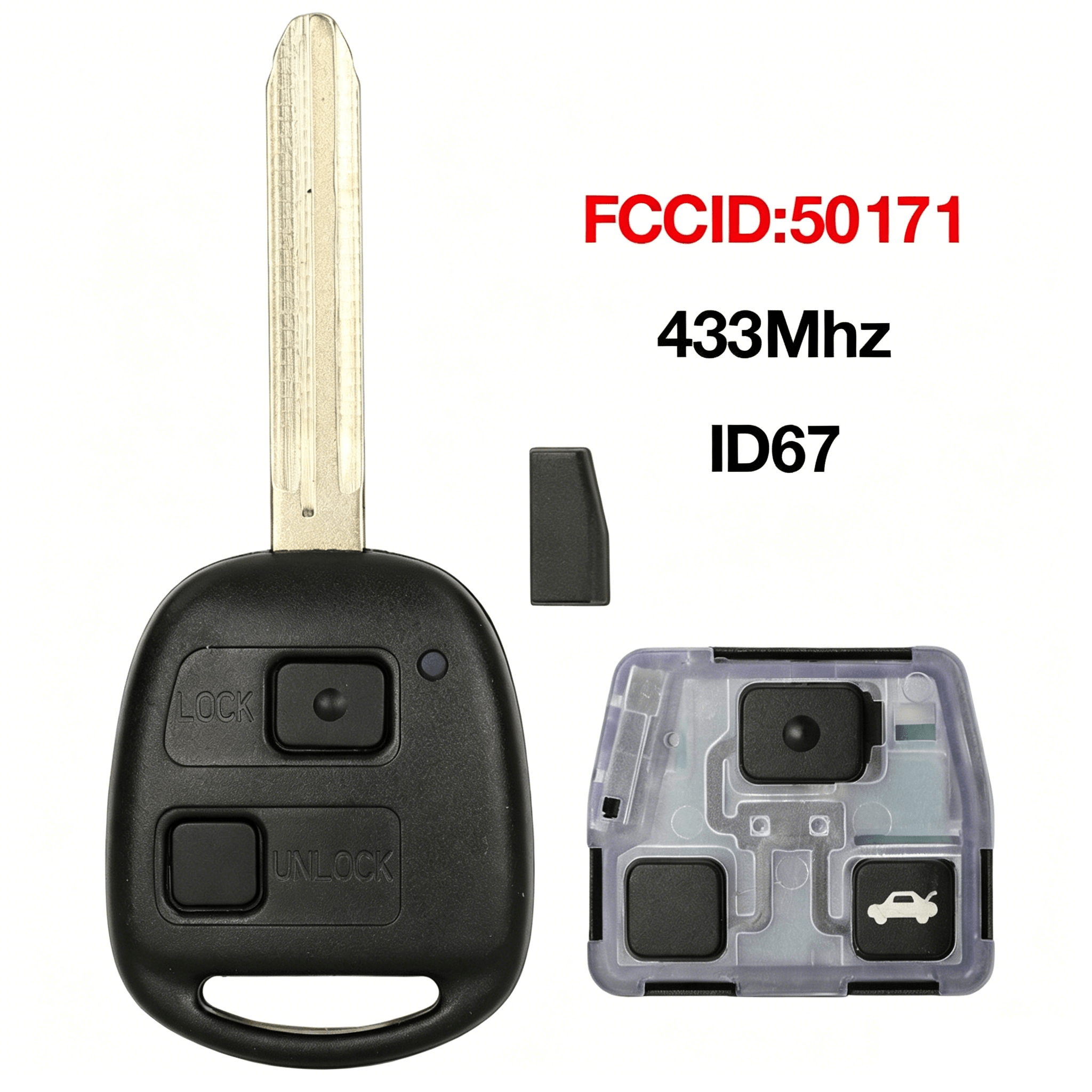 2 Buttons Straight Remote Car Key 433MHz 4D67 Transponder Chip FCC 50171 For Toyota