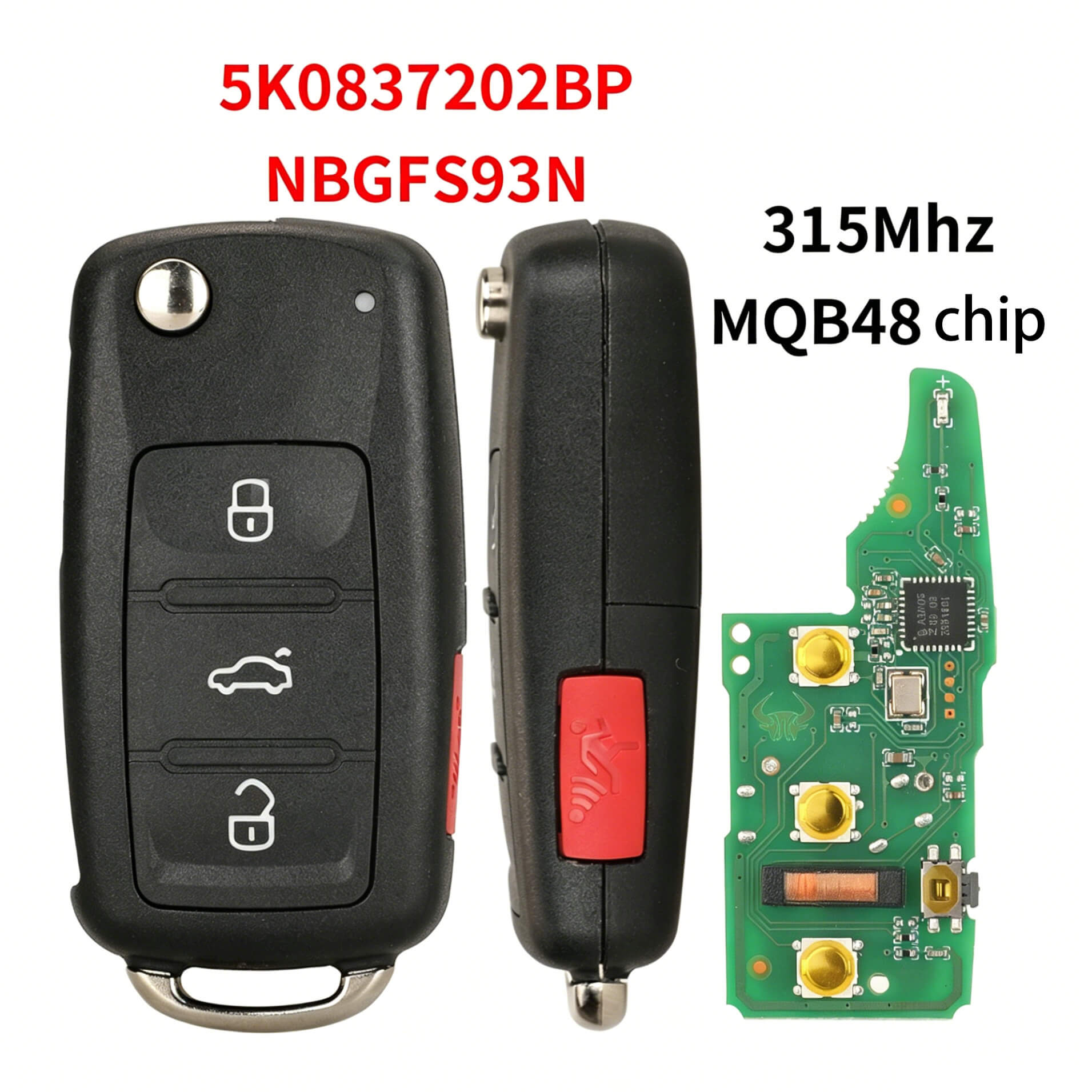 4 Button Folding Smart Remote Car Key 315MHz MQB48 Chip 5K0837202BP For Volkswagen