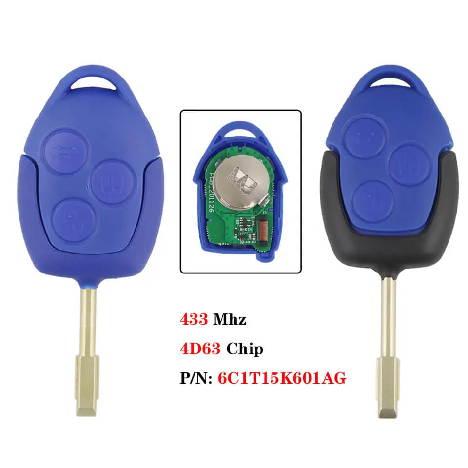 3 Button Remote Key 4D63 Chip 433MHz 6C1T15K601AG For Ford Transit