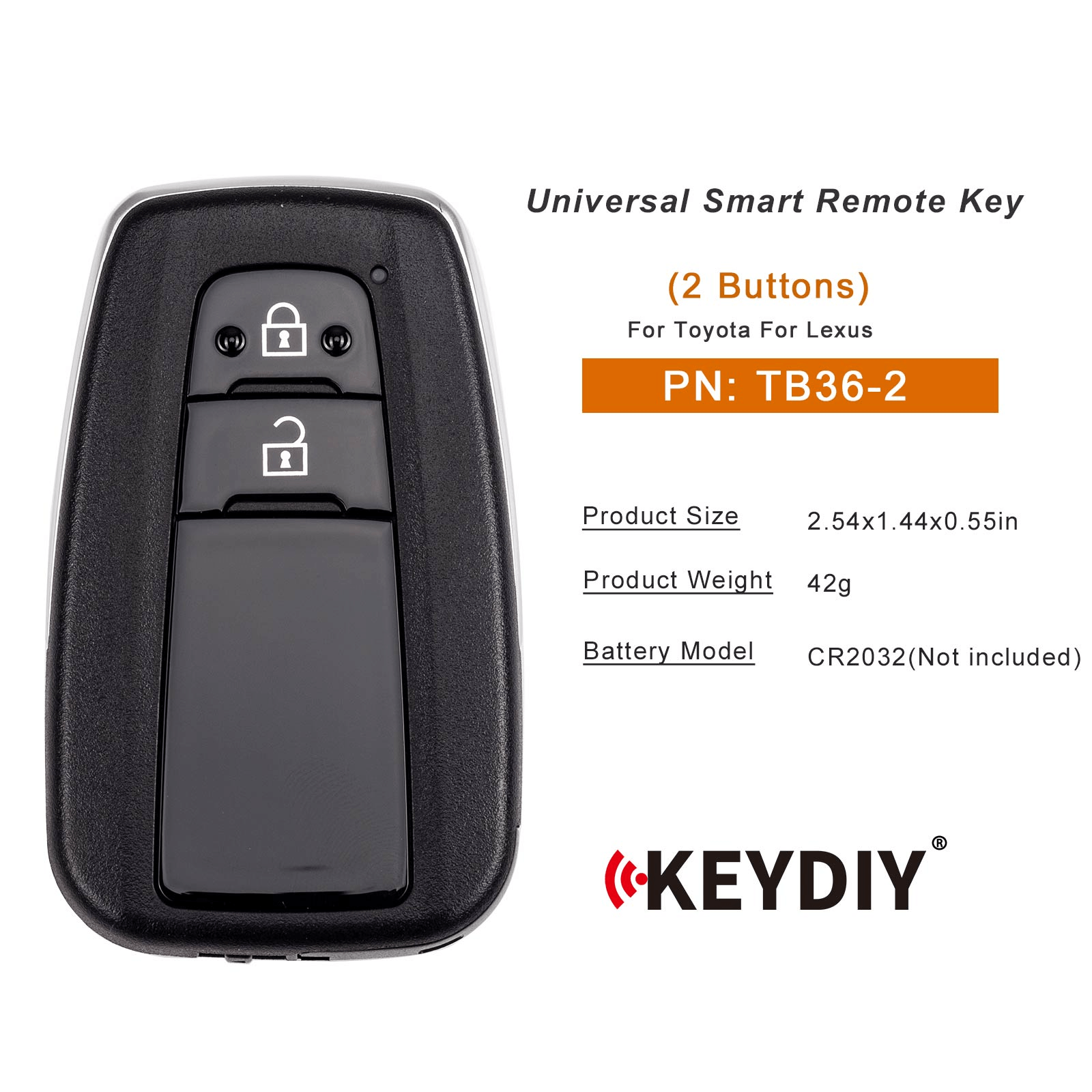 KEYDIY KD TB36-2 for Toyota for Lexus Universal Smart Remote Key 2 Buttons With 8A Transponder