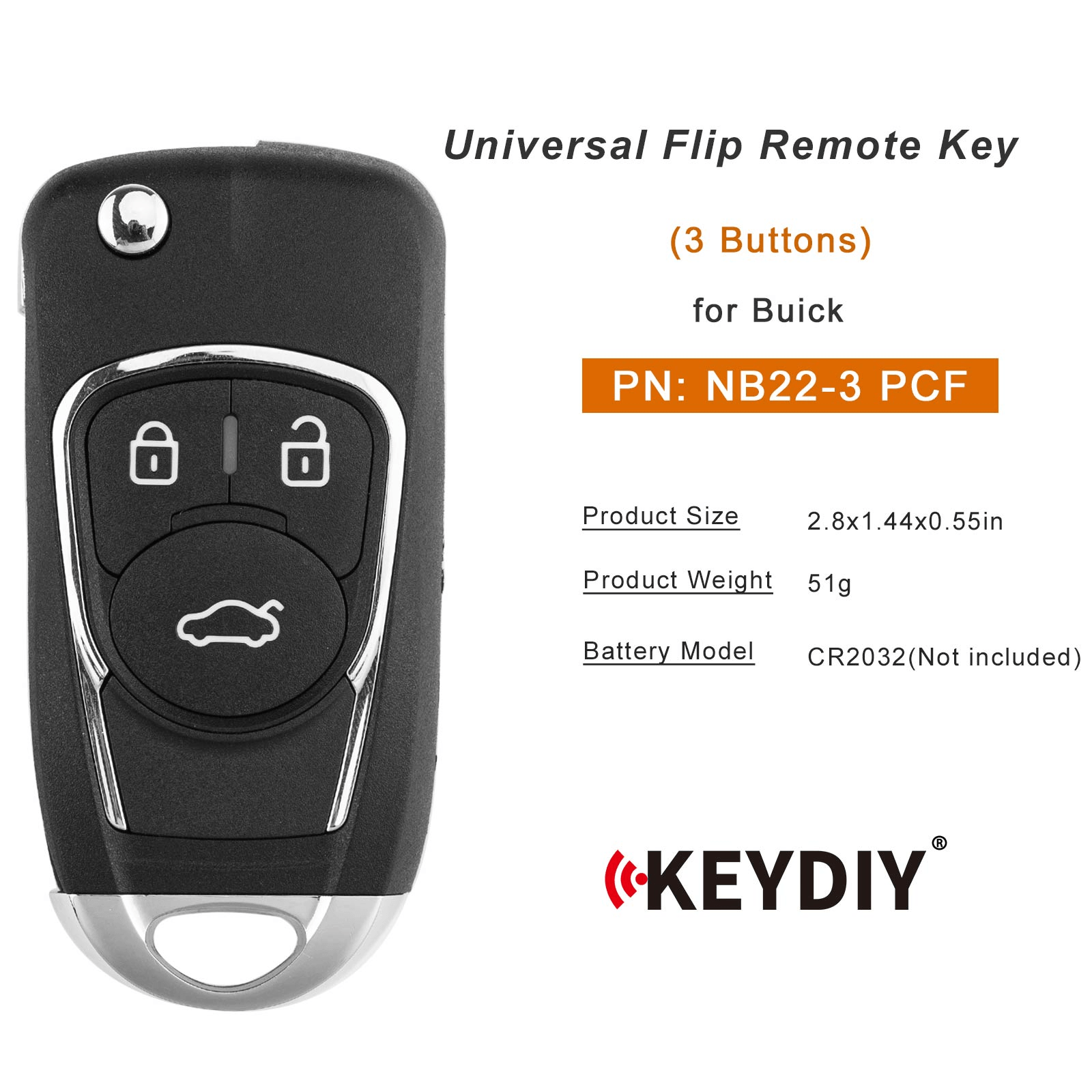 KEYDIY KD NB22-3 PCF Flip Remote Key for GM Type 3 Buttons