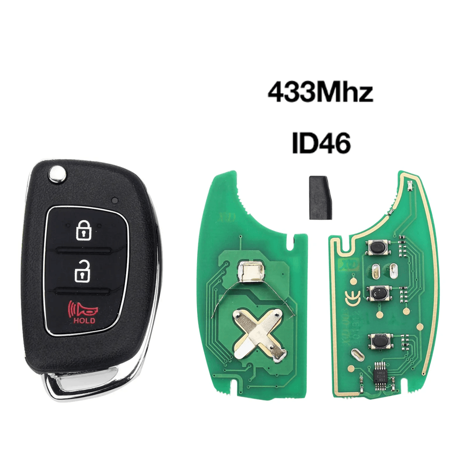 3 Buttons Flip Remote Car Key With Red Panic Button 433MHz ID46 Chip For Hyundai