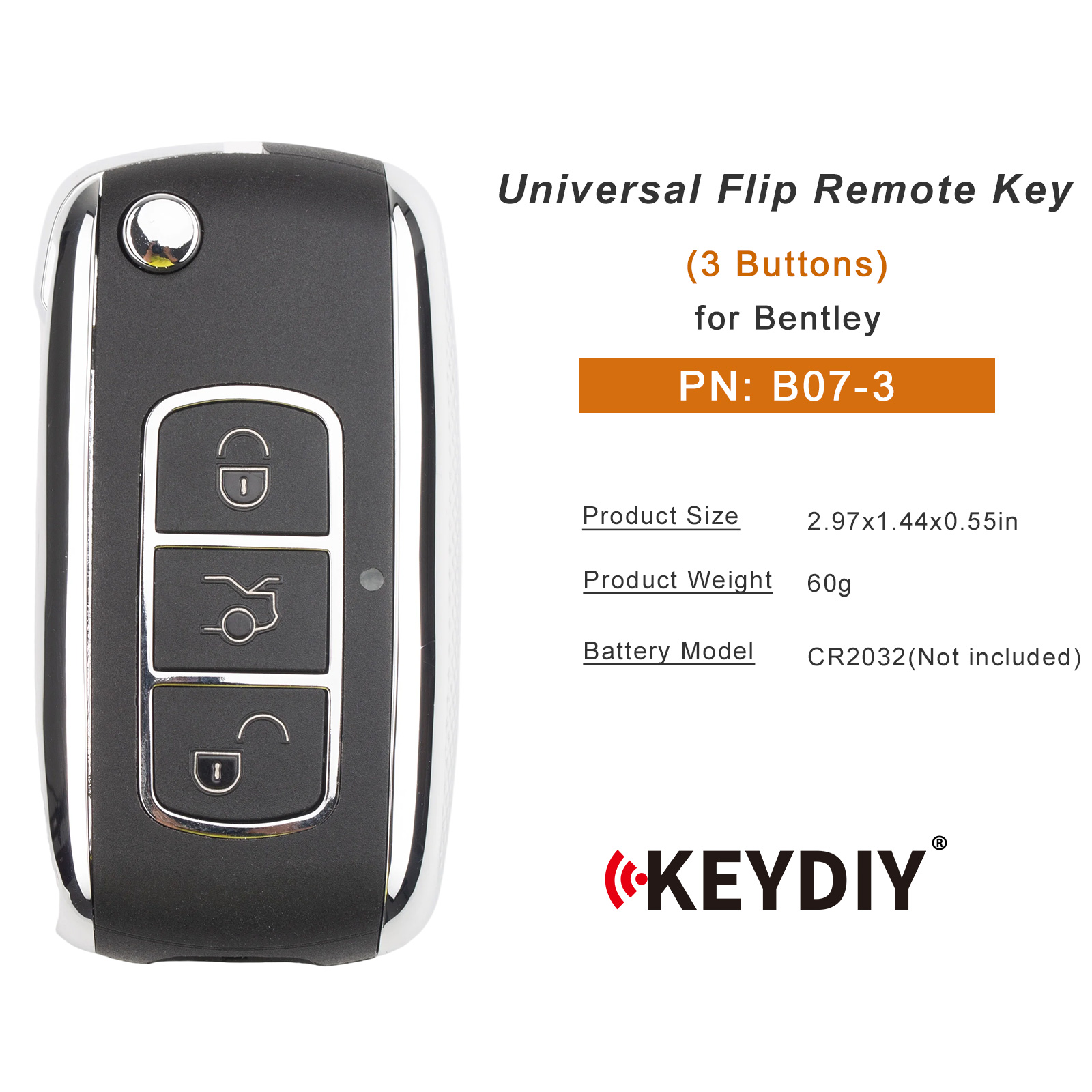 KEYDIY KD B07-3 Flip Remote Key for Bentley Type 3 Buttons
