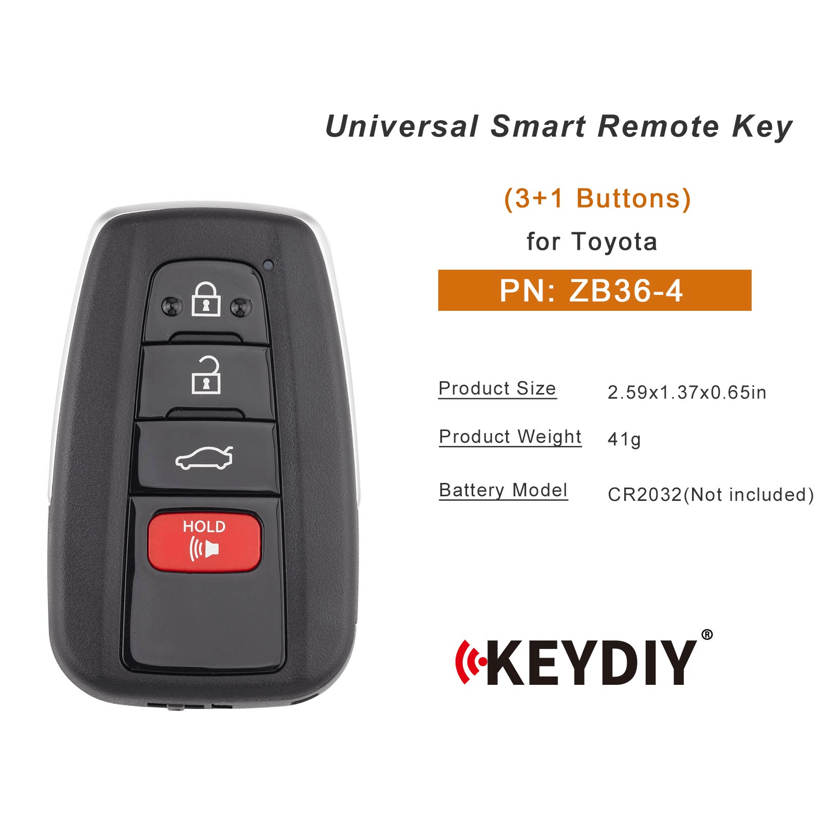 KEYDIY KD ZB36-4 Smart Remote Key for Toyota Type 3+1 Buttons