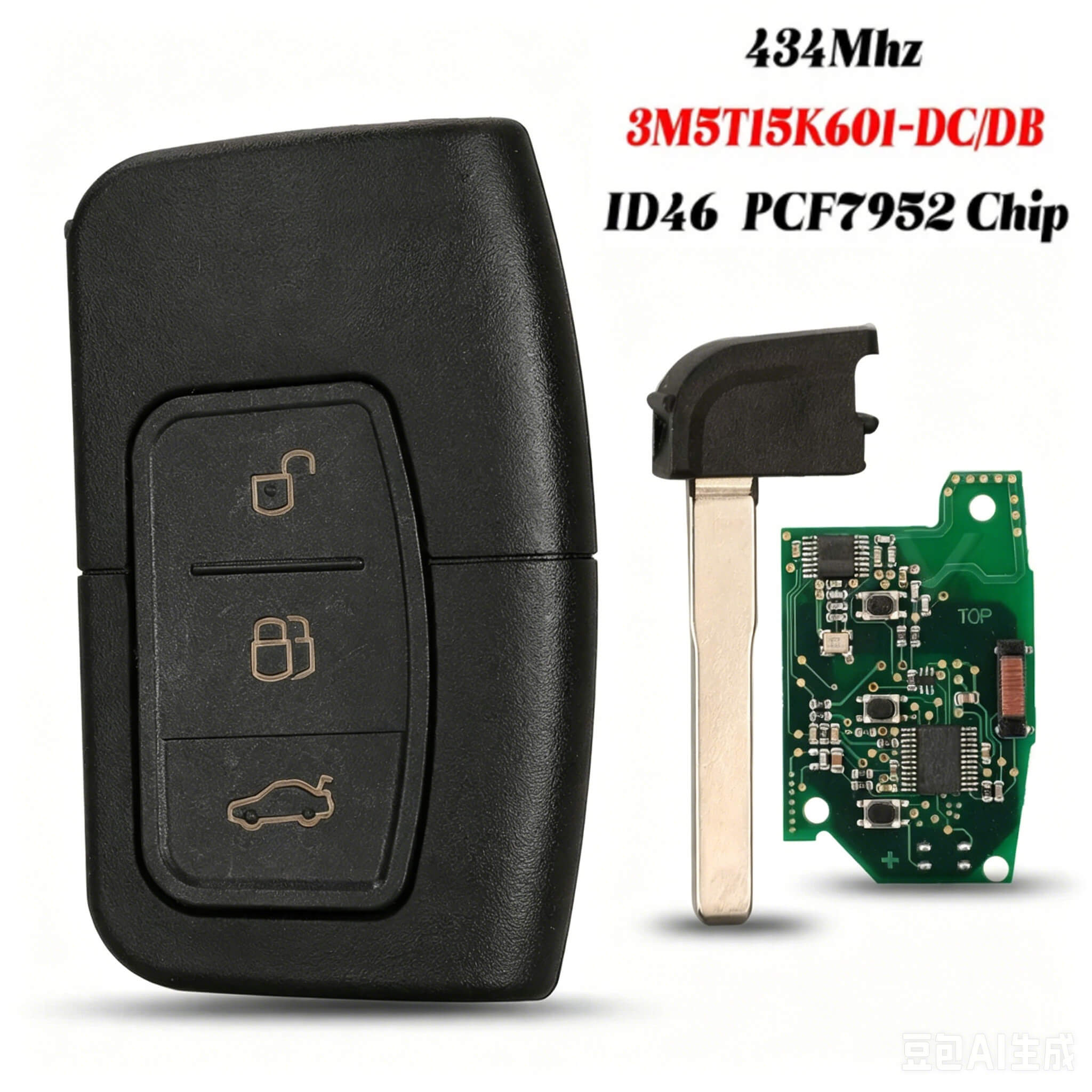 3 Button Smart Remote Key 434MHz ID46 Chip 3M5T15K601-DC For Ford