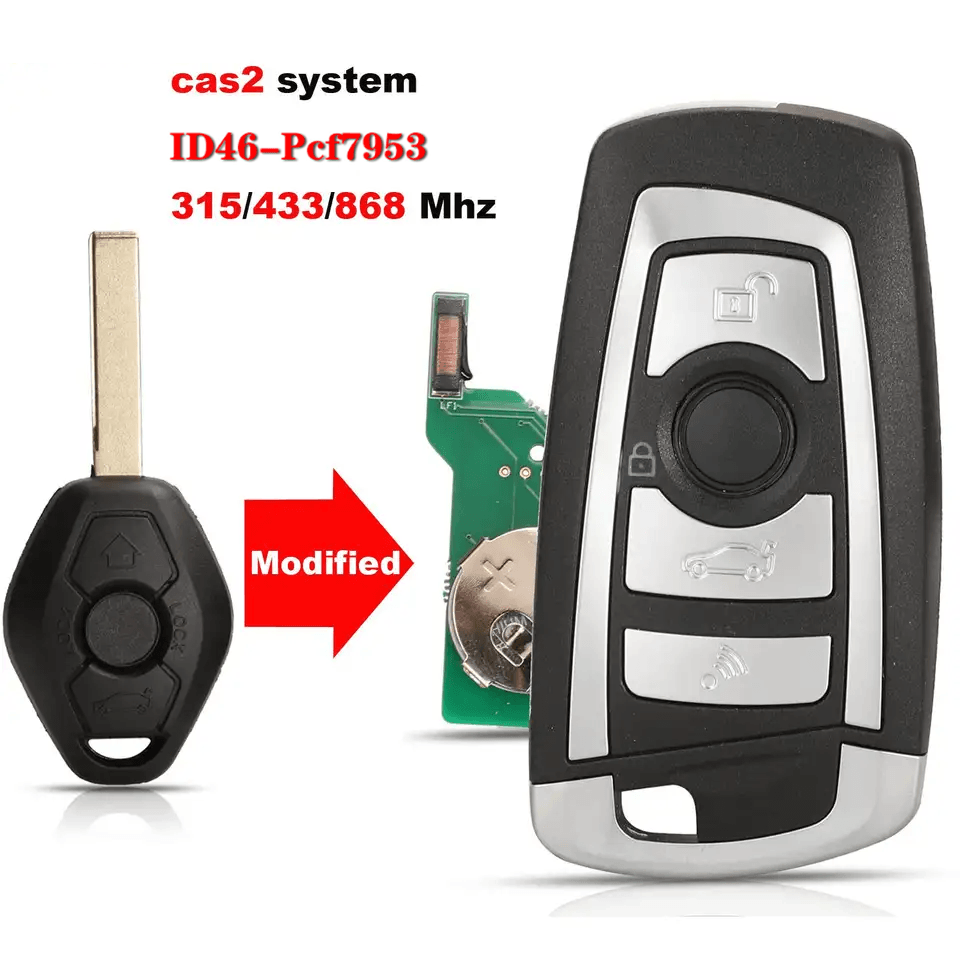 4 Buttons Modified Flip Remote Car Key Fob 315/433/868MHz ID46 Transponder Chip For BMW CAS2 System