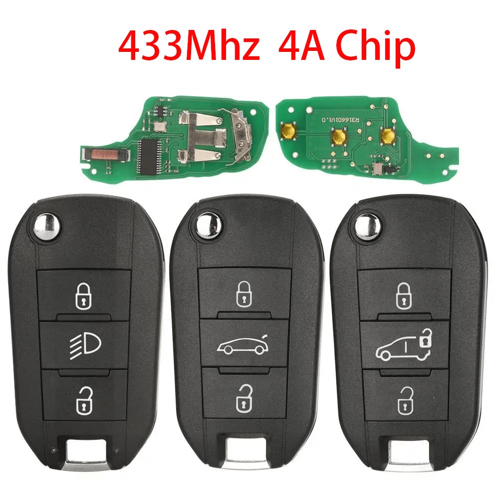3 Buttons Flip Remote Car Key 433MHz 4A Transponder Chip HU83 Grooved Blade For Peugeot Citroen