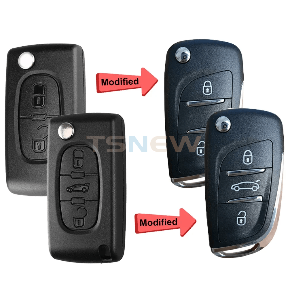 Modified DS Key Shell For Citroen 2/3 Buttons Without Groove Blade & Battery Holder