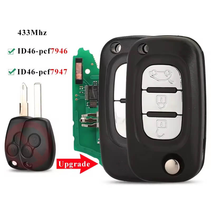 2/3 Buttons Modified Folding Car Remote Key For Renault 433mhz With Pcf7946 Pcf7947 Chip Auto Key Fob