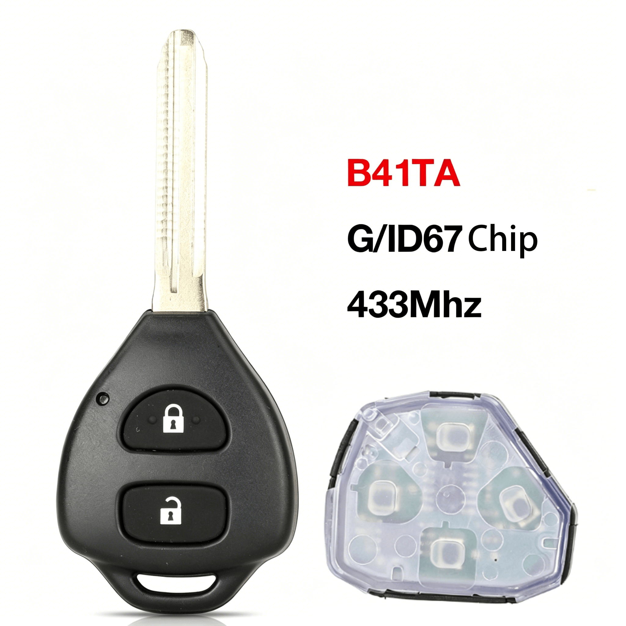 2 Buttons Straight Remote Car Key Fob 433MHz ID67/G Transponder Chip FCC B41TA For Toyota