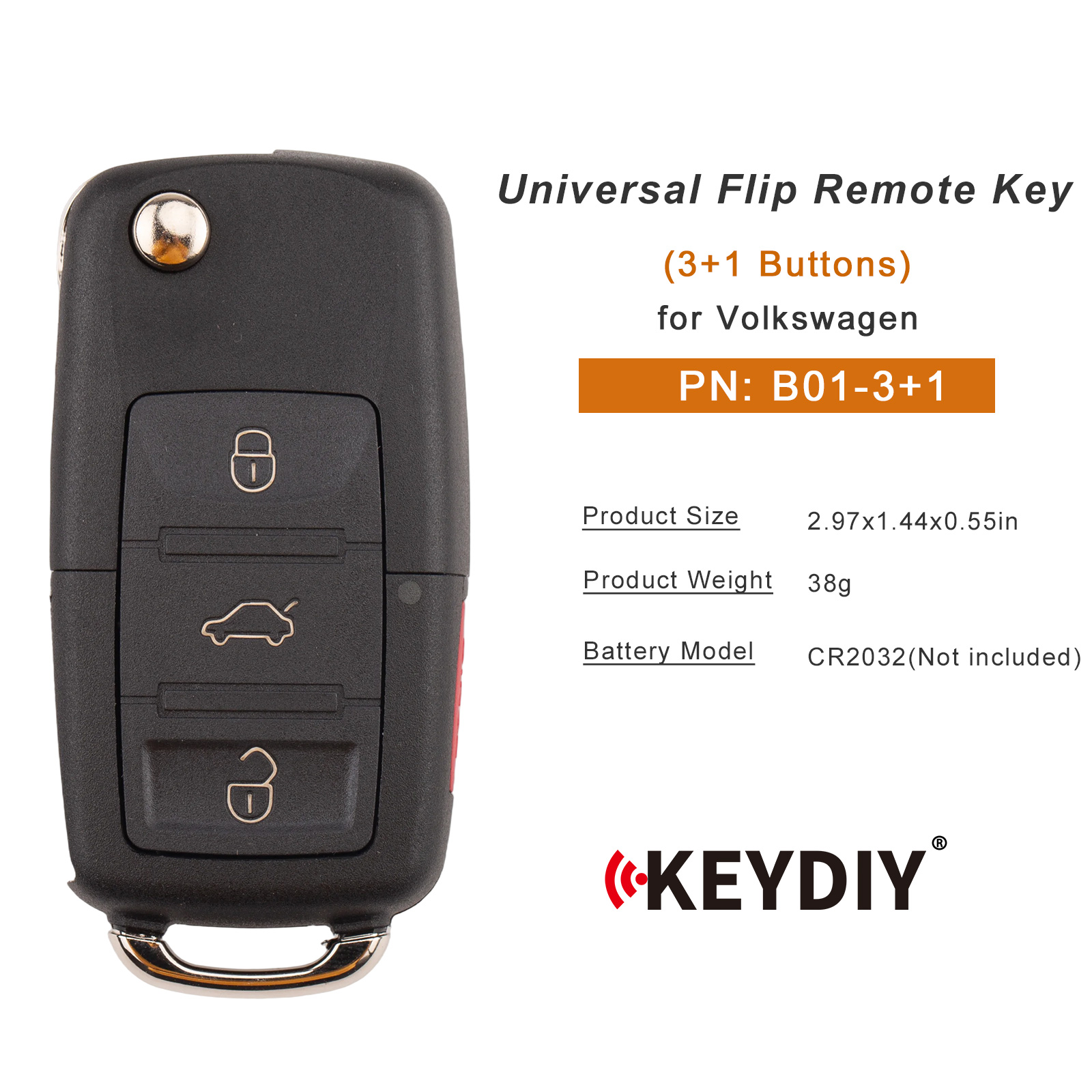 KEYDIY KD B01-3+1 Flip Remote Key for Volkswagen Type 3+1 Buttons