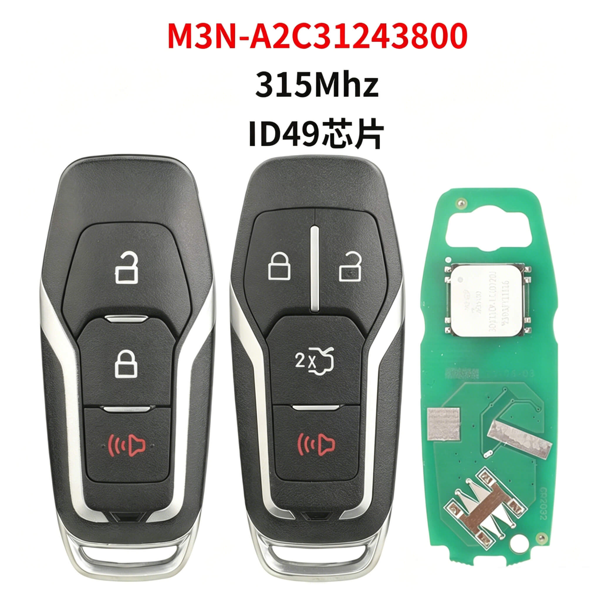 Smart Remote Car Key 315MHz ID49 Chip M3N-A2C31243800 For Ford