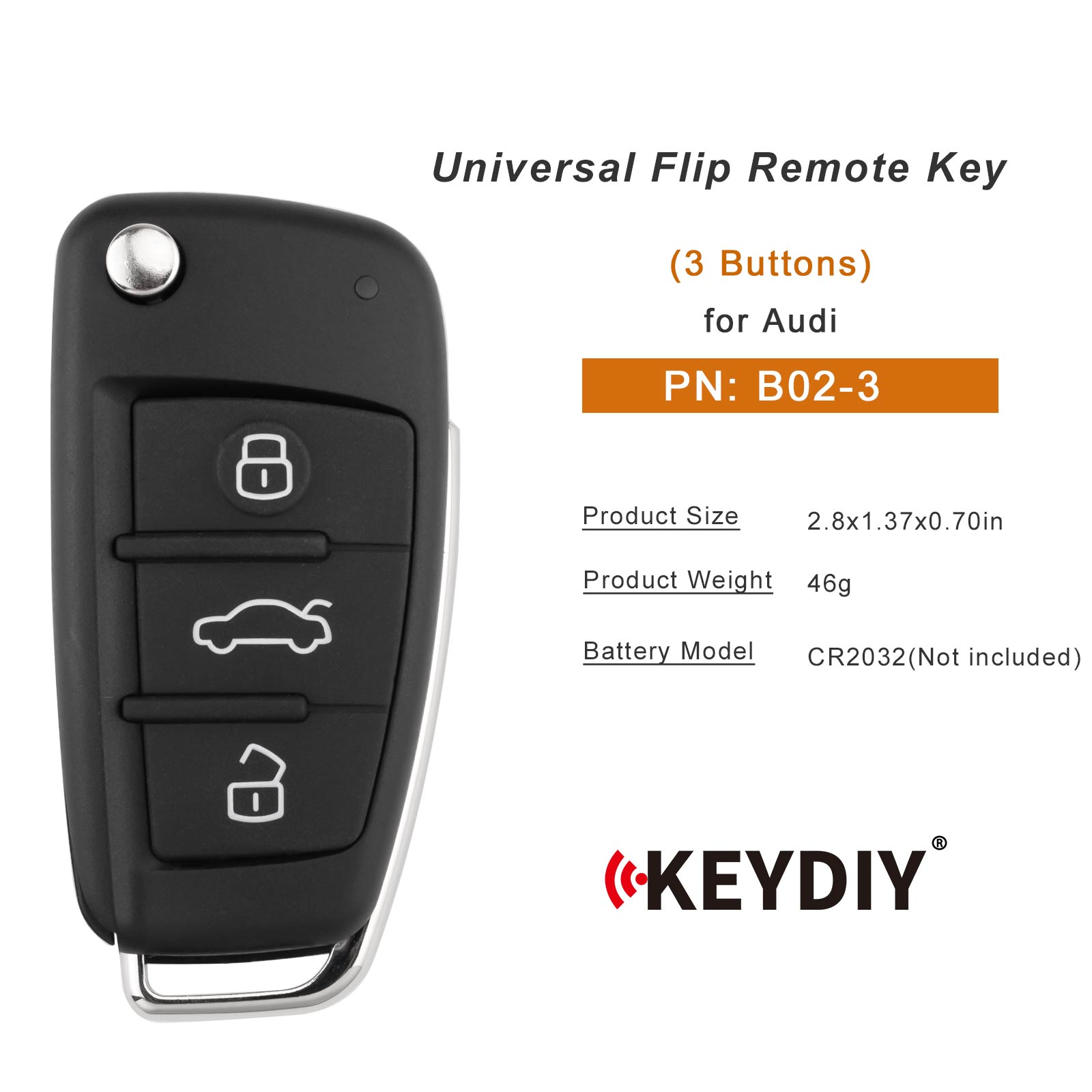 KEYDIY KD B02-3 Flip Remote Key for Audi Type 3 Buttons